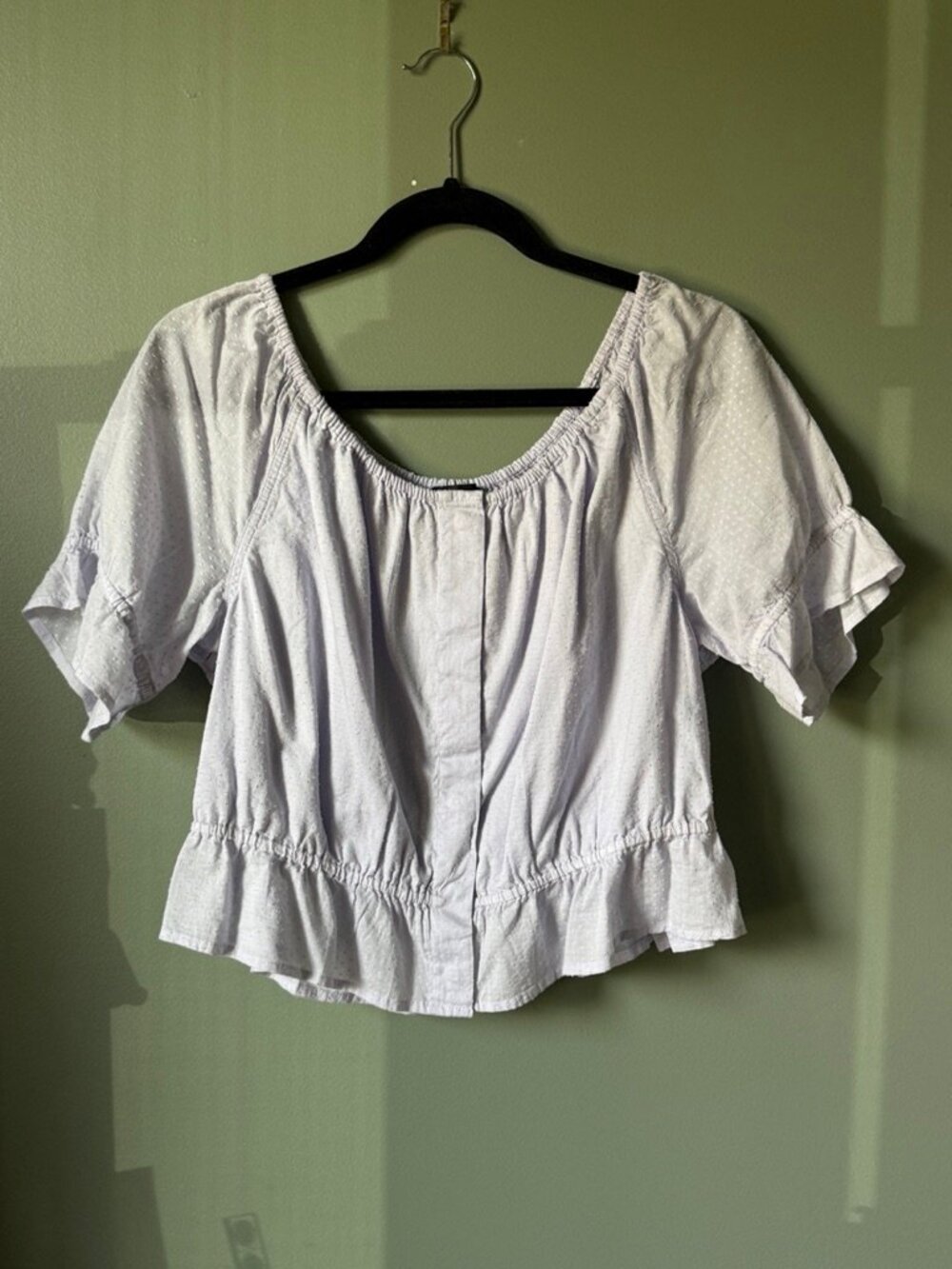 J.Crew Gathered scoopneck top in Swiss-dot - Size L